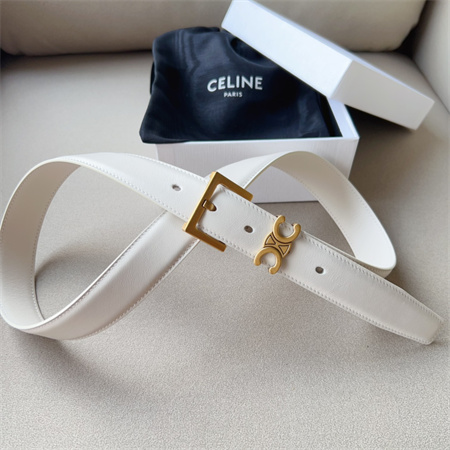 Celine TEEN TRIOMPHE Belt 30MM Calfskin Gold Tone Buckle White