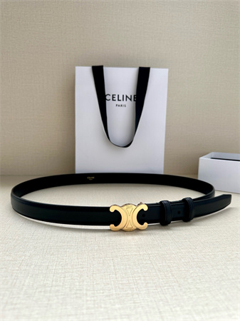 Celine TEEN TRIOMPHE Belt 25MM Calfskin Gold Tone Buckle Black