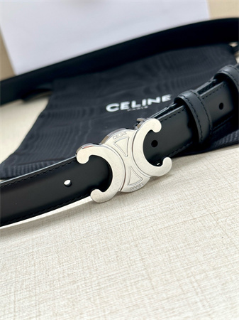Celine TEEN TRIOMPHE Belt 25MM Calfskin Silver Tone Buckle Black
