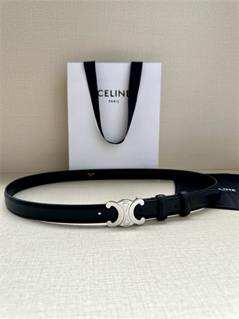 Celine TEEN TRIOMPHE Belt 25MM Calfskin Silver Tone Buckle Black