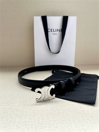 Celine TEEN TRIOMPHE Belt 25MM Calfskin Silver Tone Buckle Black