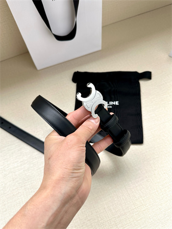 Celine TEEN TRIOMPHE Belt 25MM Calfskin Silver Tone Buckle Black