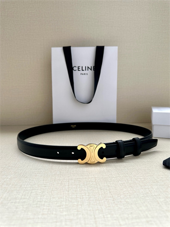 Celine TEEN TRIOMPHE Belt 25MM Calfskin Shinny Gold Tone Buckle Black