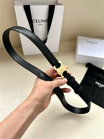 Celine TEEN TRIOMPHE Belt 25MM Calfskin Shinny Gold Tone Buckle Black