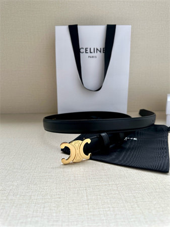 Celine TEEN TRIOMPHE Belt 25MM Calfskin Shinny Gold Tone Buckle Black