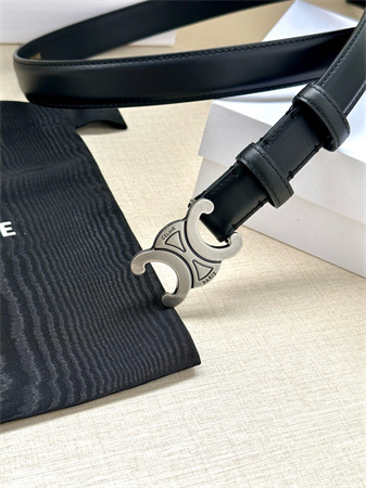 Celine TEEN TRIOMPHE Belt 25MM Calfskin Aged Silver Tone Buckle Black