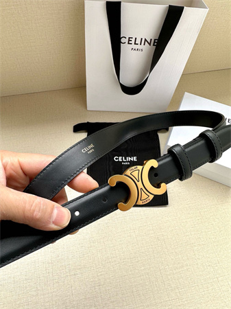 Celine TEEN TRIOMPHE Belt 25MM Calfskin Aged Gold Tone Buckle Black