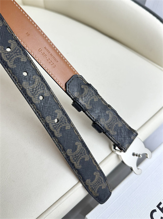 Celine TRIOMPHE Belt 25MM In Black TRIOMPHE CANVAS Silver Tone Buckle