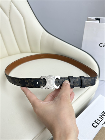 Celine TRIOMPHE Belt 25MM In Black TRIOMPHE CANVAS Silver Tone Buckle