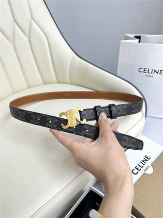 Celine TRIOMPHE Belt 25MM In Black TRIOMPHE CANVAS Gold Tone Buckle