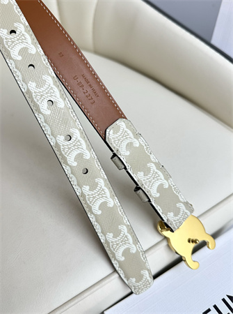 Celine TRIOMPHE Belt 25MM In White TRIOMPHE CANVAS Gold Tone Buckle