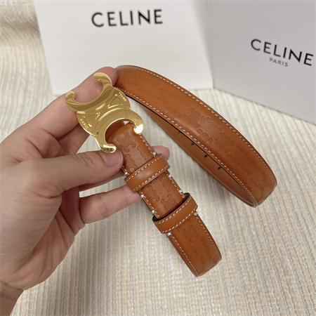 Celine TRIOMPHE Belt 25MM In Embossed Calfskin Gold Tone Buckle Brown