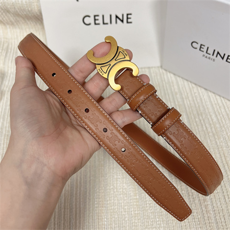 Celine TRIOMPHE Belt 25MM In Embossed Calfskin Aged Gold Tone Buckle Brown