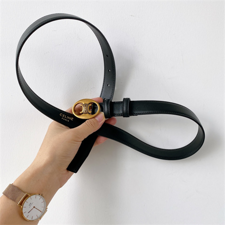Celine TRIOMPHE Belt 25MM In Calfskin Gold Tone Buckle Black