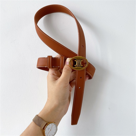Celine TRIOMPHE Belt 25MM In Calfskin Gold Tone Buckle Brown