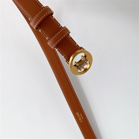 Celine TRIOMPHE Belt 25MM In Calfskin Gold Tone Buckle Brown