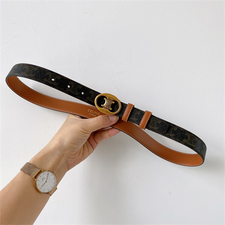 Celine TRIOMPHE Belt 25MM In TRIOMPHE CANVAS Gold Tone Buckle Black/Brown