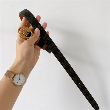 Celine TRIOMPHE Belt 25MM In TRIOMPHE CANVAS Gold Tone Buckle Black/Brown