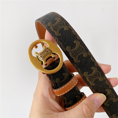 Celine TRIOMPHE Belt 25MM In TRIOMPHE CANVAS Gold Tone Buckle Black/Brown