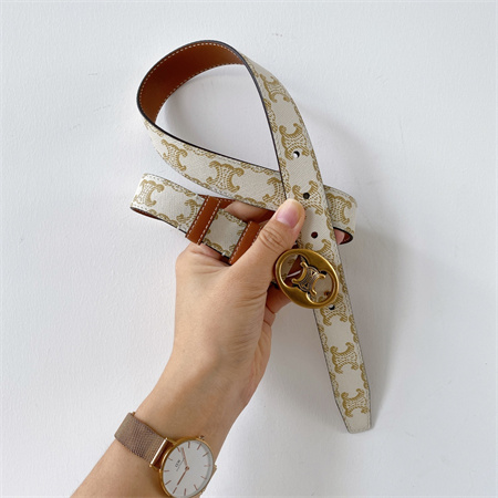 Celine TRIOMPHE Belt 25MM In TRIOMPHE CANVAS Gold Tone Buckle White/Brown