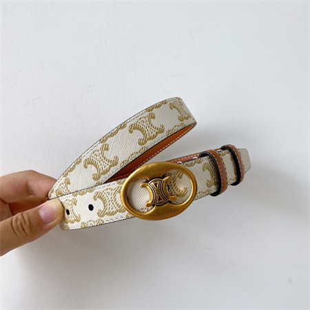 Celine TRIOMPHE Belt 25MM In TRIOMPHE CANVAS Gold Tone Buckle White/Brown