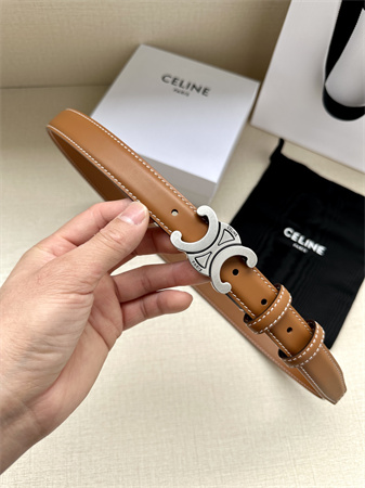 Celine TRIOMPHE Belt 25MM In Calfskin Aged Silver Tone Buckle Brown