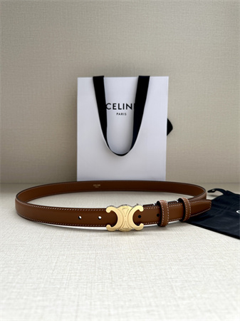 Celine TRIOMPHE Belt 25MM In Calfskin Gold Tone Buckle Brown