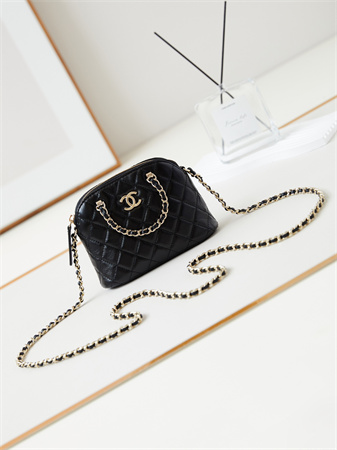 Cha.nel Clutch With Chain Shiny Lambskin & Gold-Tone Metal Black AP3354