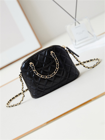 Cha.nel Clutch With Chain Shiny Lambskin & Gold-Tone Metal Black AP3354