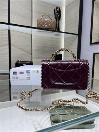 Cha.nel Wallet On Chain Shiny Lambskin & Gold-Tone Metal Burgundy AP4166