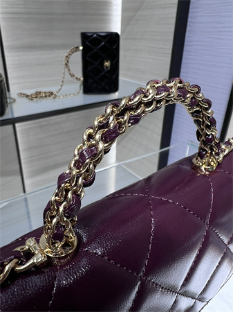 Cha.nel Wallet On Chain Shiny Lambskin & Gold-Tone Metal Burgundy AP4166