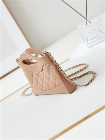 Cha.nel 31 Nano Chain Bag Lambskin Gold Tone Metal Brown AS3656