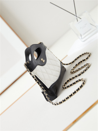Cha.nel 31 Nano Chain Bag Lambskin Gold Tone Metal White/Black AS3656