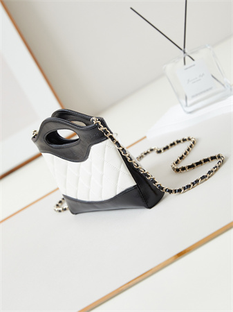 Cha.nel 31 Nano Chain Bag Lambskin Gold Tone Metal White/Black AS3656