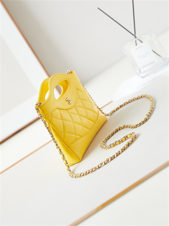 Cha.nel 31 Nano Chain Bag Lambskin Gold Tone Metal Yellow AS3656