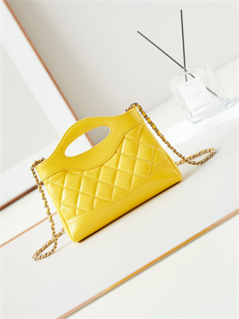 Cha.nel 31 Nano Chain Bag Lambskin Gold Tone Metal Yellow AS3656