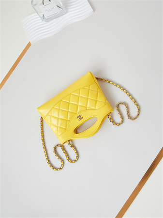 Cha.nel 31 Nano Chain Bag Lambskin Gold Tone Metal Yellow AS3656