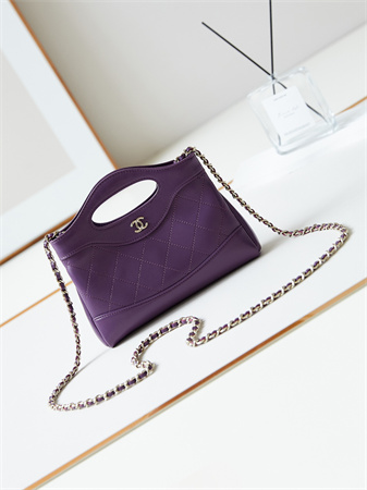 Cha.nel 31 Nano Chain Bag Calfskin Gold Tone Metal Purple AS3656