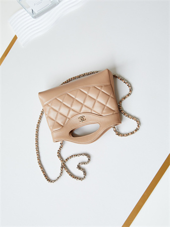 Cha.nel 31 Nano Chain Bag Lambskin Gold Tone Metal Brown AS3656