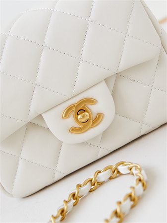 Cha.nel Supermini Flap Bag Lambskin Gold Tone Metal White AS4946