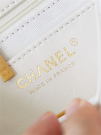 Cha.nel Supermini Flap Bag Lambskin Gold Tone Metal White AS4946