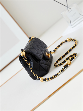 Cha.nel Supermini Flap Bag Lambskin Gold Tone Metal Black AS4946