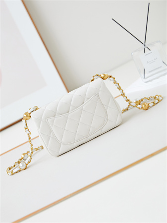 Cha.nel Mini Flap Bag Lambskin Gold Tone Metal White AS4947