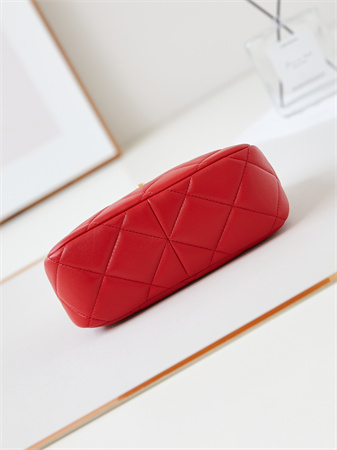 Cha.nel Small Shoulder Bag Lambskin Gold Tone Metal Red AS4948