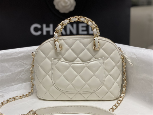 Cha.nel Small Tote Shiny Lambskin & Gold-Tone Metal White AS5130