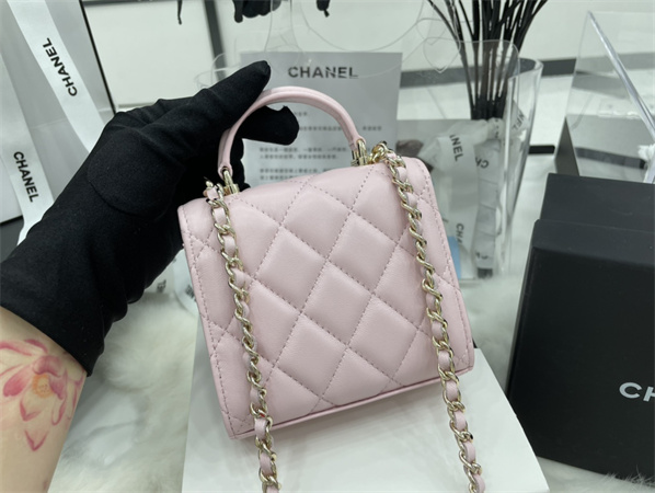 Cha.nel Mini Trendy CC Flap Bag With Chain Lambskin Gold Tone Metal Pink A68063