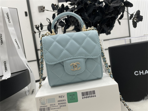 Cha.nel Mini Trendy CC Flap Bag With Chain Lambskin Gold Tone Metal Blue A68063