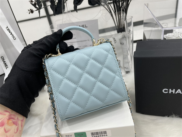 Cha.nel Mini Trendy CC Flap Bag With Chain Lambskin Gold Tone Metal Blue A68063