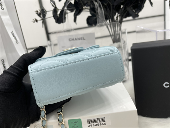 Cha.nel Mini Trendy CC Flap Bag With Chain Lambskin Gold Tone Metal Blue A68063