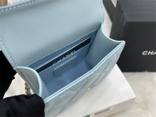 Cha.nel Mini Trendy CC Flap Bag With Chain Lambskin Gold Tone Metal Blue A68063